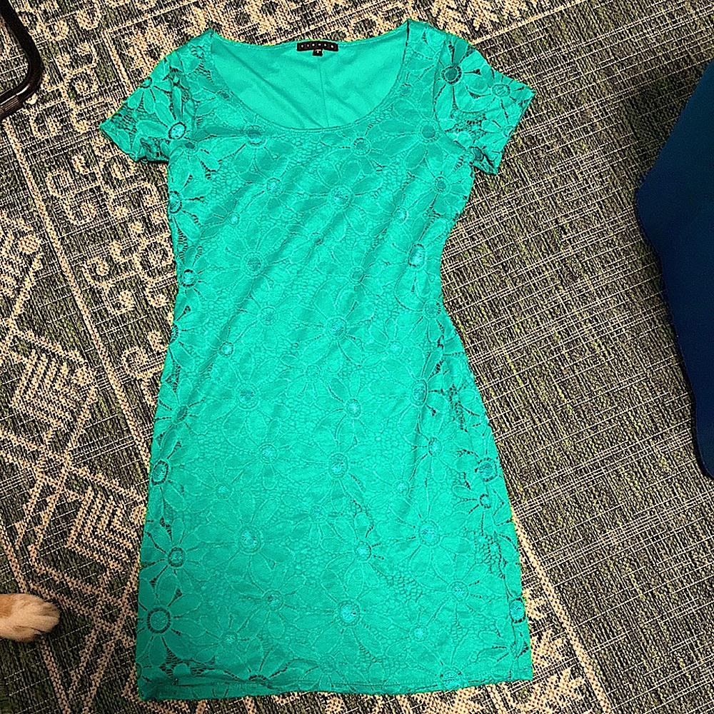 MINI LACE TEAL DRESS